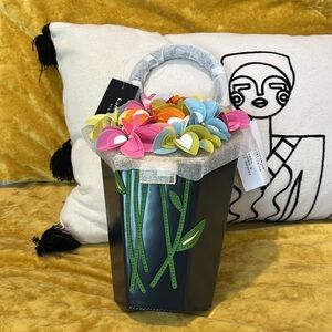 kate spade Multicolor Floral Tote Bag with Green Stem Appliqué